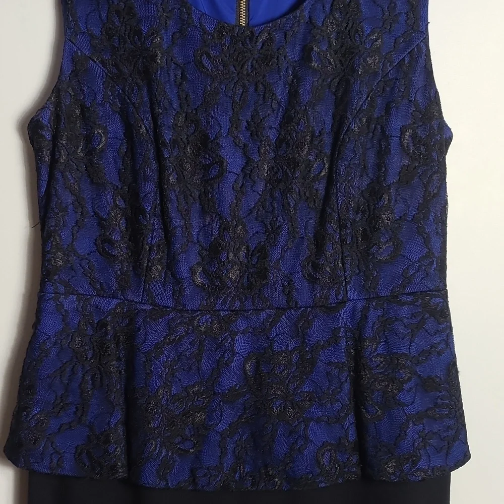 ALFANI Royal Blue With Black Lace Overlay / Black Skirt Sleeveless Dress Size 4P